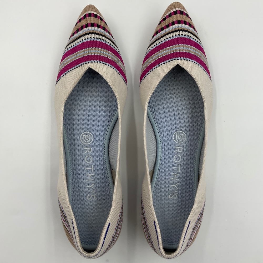 Rothy’s EUC Merino Point in Ivory Ribbon Stripe RETIRED STYLE Cream Pink Size 9 - Picture 16 of 16